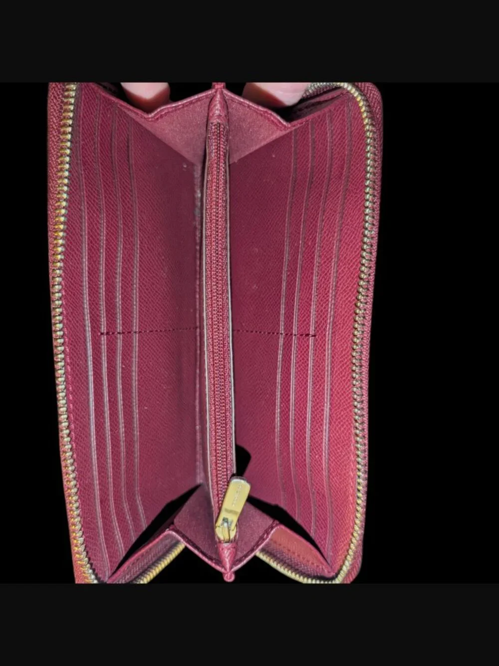 Coach Accordion Zip Burgundy Crossgrain Leather 7.75